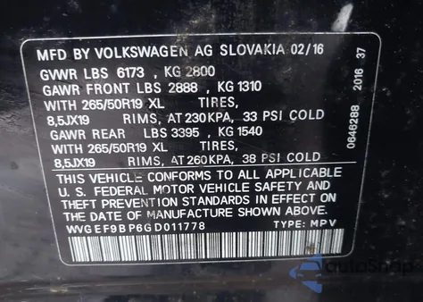2016 Volkswagen Touareg Vr6 Lux z USA, uszkodzony, nr VIN WVGEF9BP6GD011778